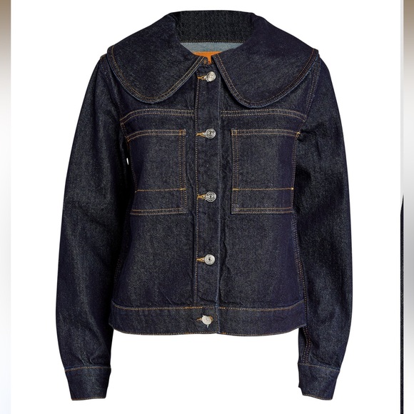 CLAUDIE PIERLOT Wide-Collar Denim Jacket in Blue - Picture 2 of 12